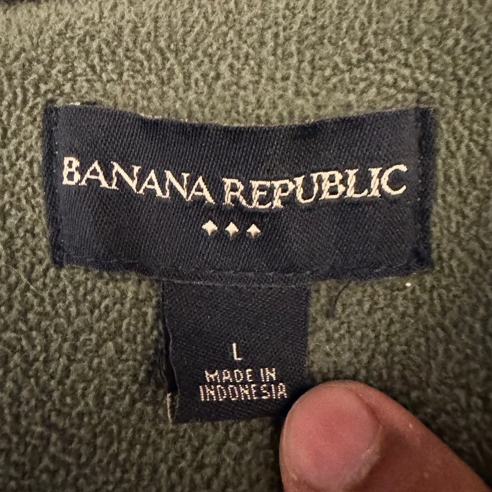 2075 | Banana Republic Mixed Media Full Zip Fleece Jacket Olive Green Mens L